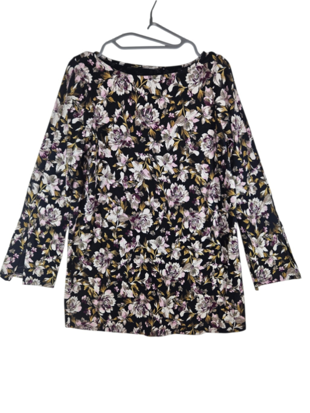J Jill Floral Luxe Supima Cotton Modal Tunic Top Split Sleeve Women's Small